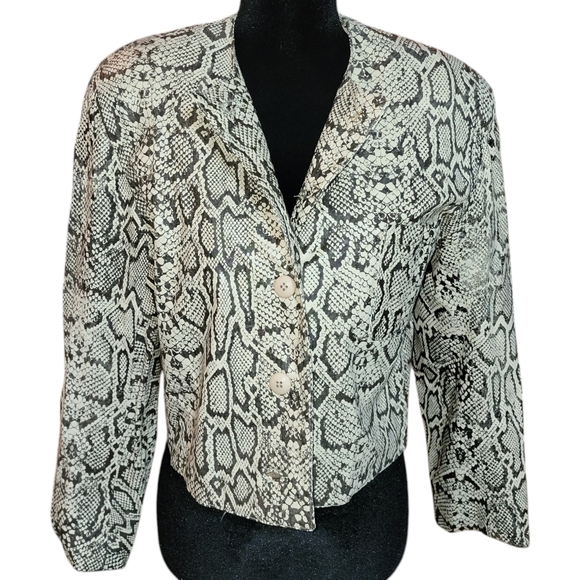 VTG Artemis 100% Leather Women's Snake Print Crop Jacket. Size 8 - Picture 1 of 7